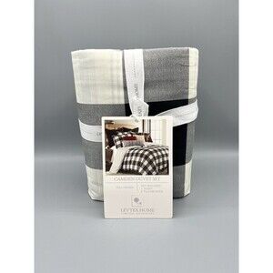 Levtex Home Camden 3 Piece Duvet Cover Set Black White Plaid NEW Farmhouse Chic